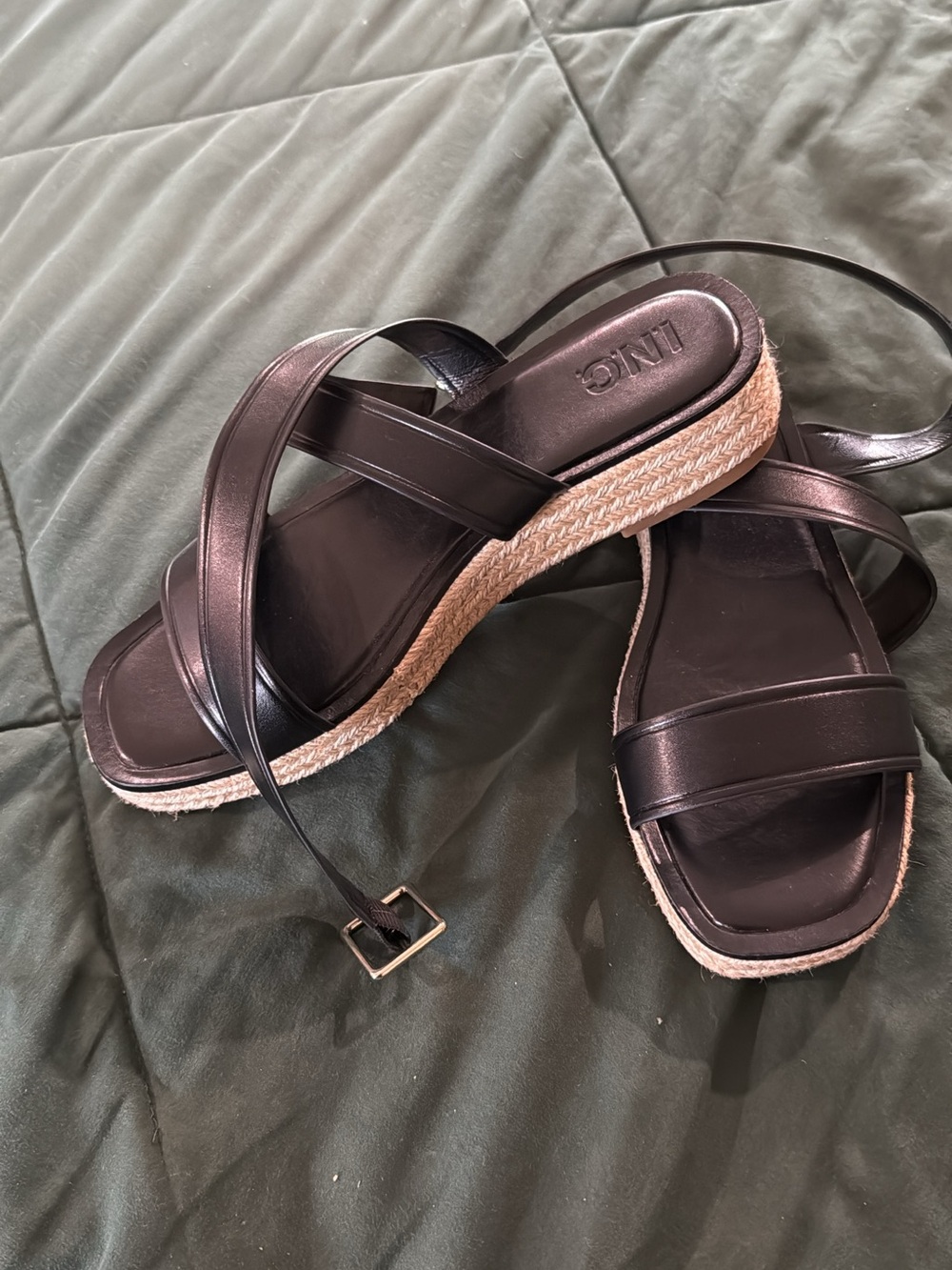 INC International Concepts Black Espadrille Platform Wrap Sandals